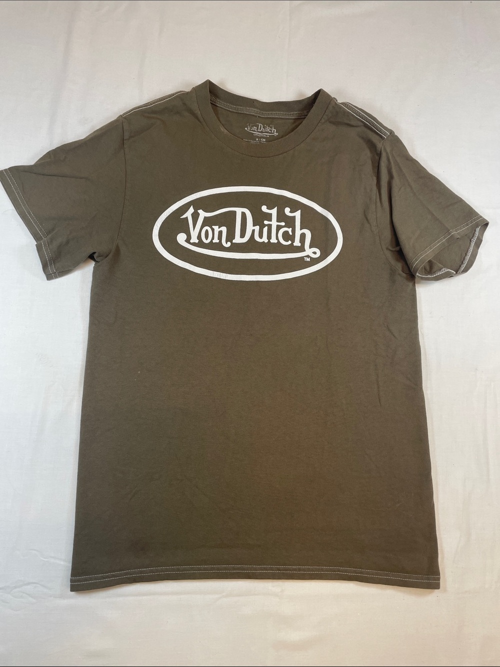 Vintage Von Dutch Olive Short Sleeve Logo T S skater 90s Y2K